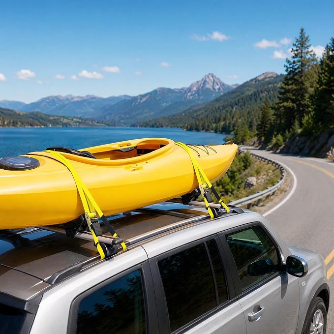 Ratchet Tie Down Strap 15 Ft - 500 lbs Load Cap with 1500 lbs Breaking Limit, Ohuhu Ratchet Tie Downs Logistic Cargo Straps for Moving Appliances, Motorcycle (Yellow, 8-Pack)