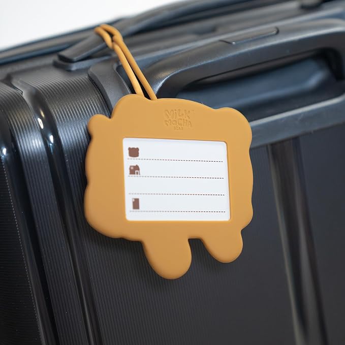 Mocha Luggage Tag in Brown Authorized Milkmochabear Merchandise Cute Adorable Silicone with Name ID Card Suitcase Label Travel Essentials Accessories for Bags Backpacks Baggage