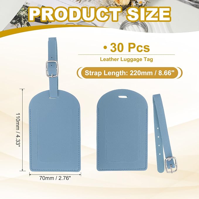 PATIKIL Leather Luggage Tag, 30 Pcs Luggage Tags Pu Bag Tags for Suitcases Airplane Travel Essentials, Haze Blue
