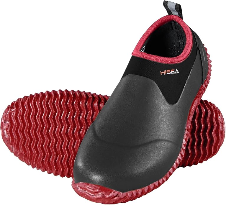 HISEA Unisex Garden Shoes, Waterproof Slip-On Rain Boots for Men and Women, Neoprene Rubber Rain Shoes Outdoor Ankle Booties for Gardening, Farming, Camping, Dog Walking, Car Wash, Lawn Care and Yard Work