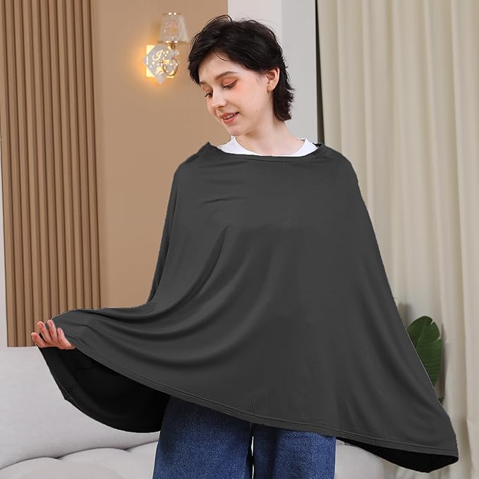 Seejoy Nursing Cover for Breastfeeding, 360°Full Coverage Nursing Poncho, Rayon Soft & Breathable Breastfeeding Cover up (Smooth Rayon, Black)
