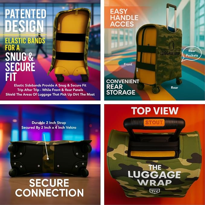 Medium Confident Camouflage Water-Resistant Luggage Covers for Suitcase TSA Approved for 24"-26" - Durable Patented Design Suitcase Covers for Luggage, Fundas para Maletas, Travel Accessories