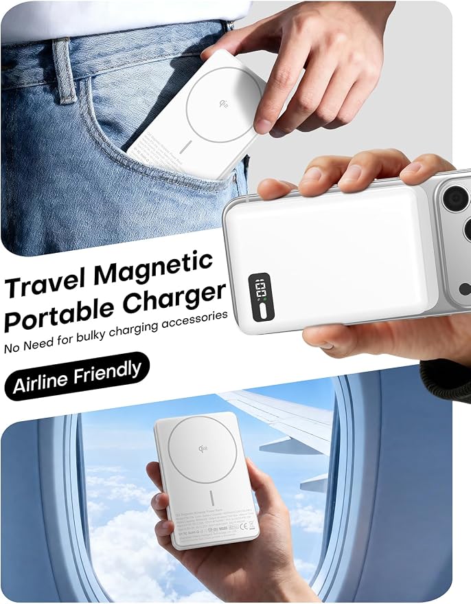 Enyneo Mag.Safe Portable Charger, 10000mAh Battery Pack - Qi2 Certified, 22.5W Fast Charging Wireless Magnetic Power Bank for iPhone 17/ Air/ 16/15/14/13/12 Series, Travel Camping Essential - White