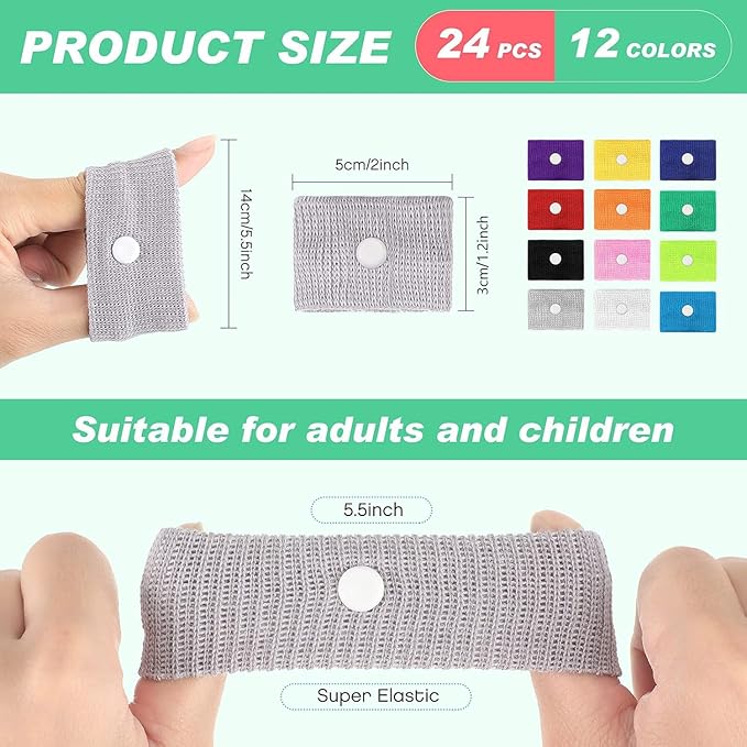 Zhanmai 12 Pairs Motion Sickness Bands for Kids Adults Nausea Wristbands Colorful Nausea Relief Bracelet for Car Sickness Pregnancy Ride Sea Flying Travel (Classic Color)