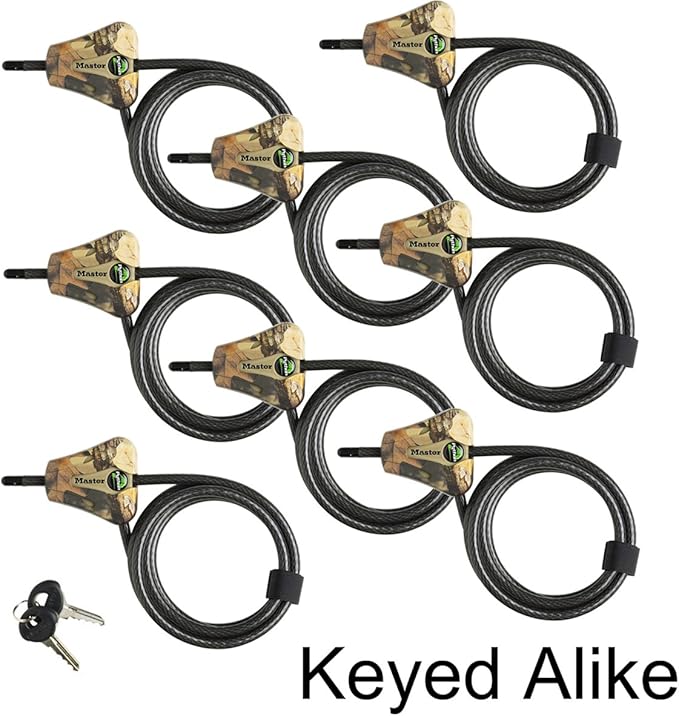Master Lock Keyed Alike Python Trail Camera Adjustable Camouflage Cable Locks w/16 Keys, 8418KA-8 CAMO 8-Pack