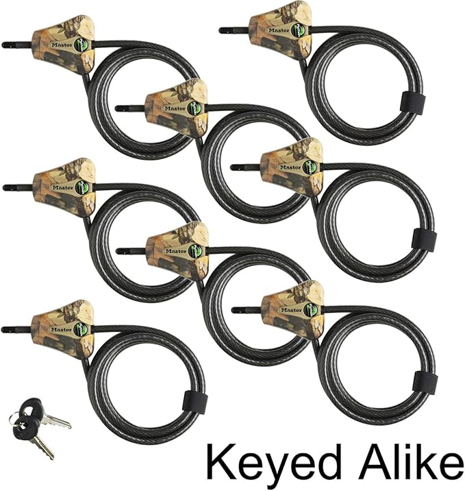 Master Lock Keyed Alike Python Trail Camera Adjustable Camouflage Cable Locks w/16 Keys, 8418KA-8 CAMO 8-Pack