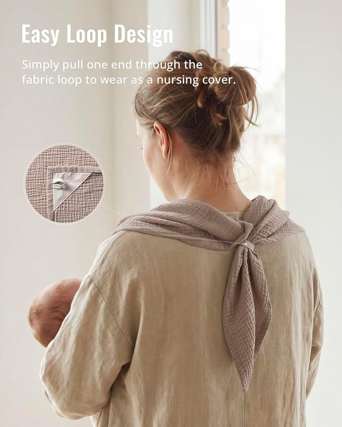 Blissful Diary Muslin Multi-Use Cloth - 4-in-1 Privacy Nursing Cover, Swaddle Blanket, Car Seat Cover, Burp Cloth, Portable Breastfeeding Essentials for Women, Baby Must Have (Agreeable Gray)