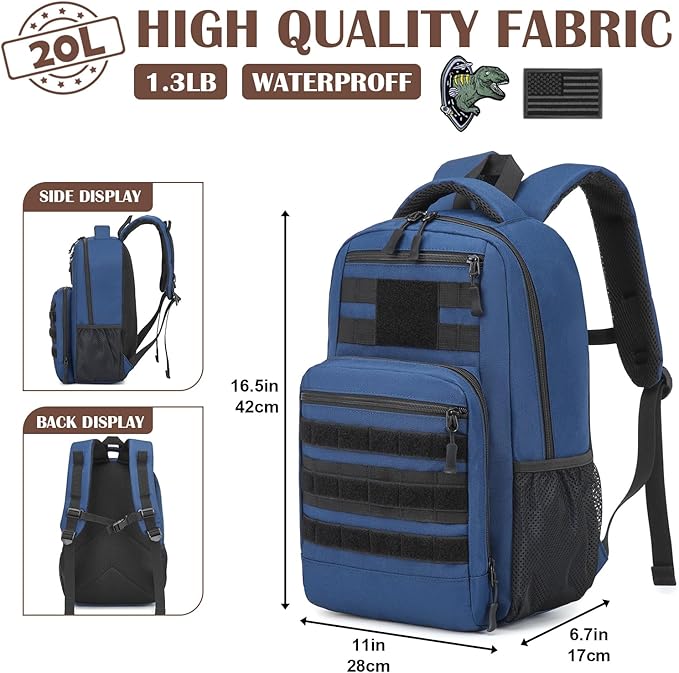 Kids Tactical Backpack Army Molle Bookbag Military Boys Backpack for School, Outdoor, Camping, Blue