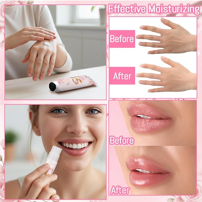 Leelosp 50 Pcs/25 Sets Quinceanera Party Favor Gifts for Guests 15th Thank You Gifts Girl Pink Hand Cream and Lip Balm Sweet 15th Birthday Party Favors for Guests