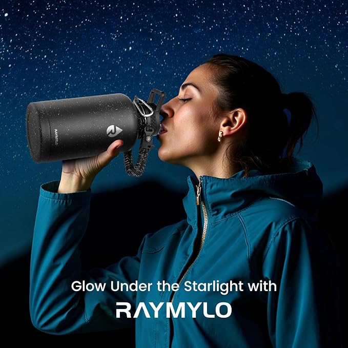 RAYMYLO Insulated Water Bottle 64 oz, Triple Wall Vacuum Stainless Steel (Cold for 48 Hrs), Leak Proof & Non-BPA, Half Gallon Water Flask Jug with Paracord Handle & Straw Spout Lids