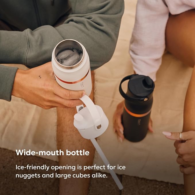 LARQ Swig Top Amber Vittoria — Insulated Stainless Steel Water Bottle with Straw, Silicone Handle, Vacuum 24h Cold, BPA-Free Metal Bottle for Gym, Travel, Office — 23 oz, Granite White