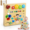 TOY Life Montessori Wooden Busy Board for Toddlers, Baby Fidget Boards with LED Light Switches, DJ Music Game, 4 Gears, Sensory Toys Light Switch Travel Toys for 1+ Year Old Baby and Toddler