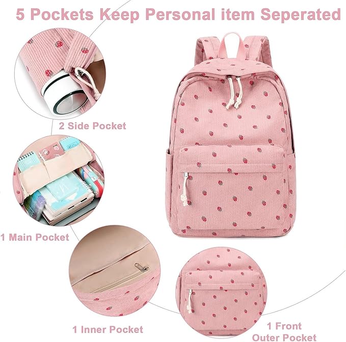 Bluboon School Backpack for Teen Girls Bookbags Elementary High School Corduroy Laptop Bags Women Travel Daypacks