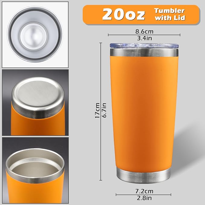 AIANJI 20oz Tumbler Bulk Stainless Steel Tumblers with Lid Vacuum Insulated Double Wall Travel Coffee Mug Powder Coated Tumbler Cup for Hot and Cold Drinks(Orange, 1 pack)
