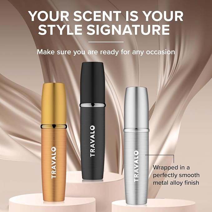 Travalo LUX Perfume Atomizer - Leak-Proof and TSA Approved for Air Travel - Reusable Airtight Easy Fill Mini Pump Sprayer - Lightweight Portable - Brushed Polished Metal Alloy Outer Shell - Silver