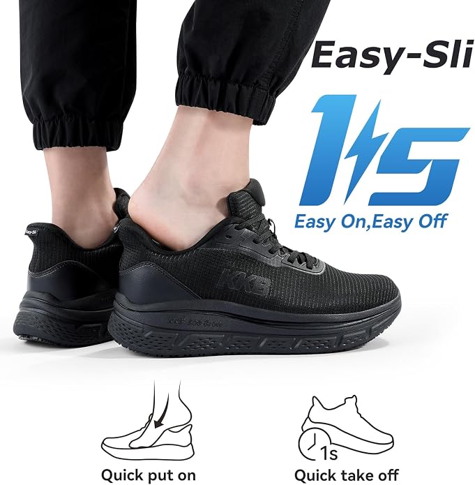 Men's Non Slip Work Shoes Waterproof Easy Slip Sneakers for Kitchen Restaurant Chefs Nurses with Arch Fit Support Orthopedic