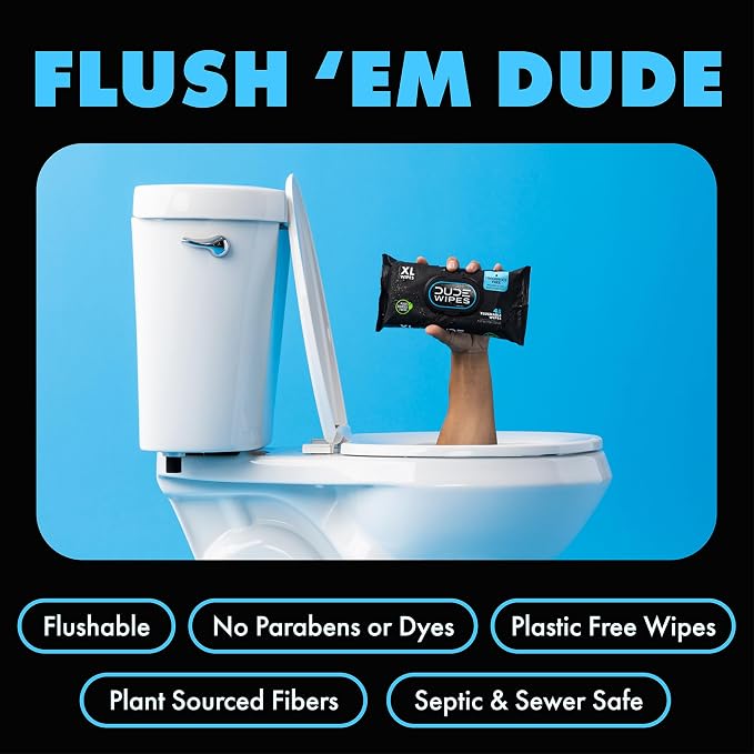 DUDE Wipes, 48 Count, 2 Pack | Flushable | Unscented | Extra-Large | Vitamin-E & Aloe