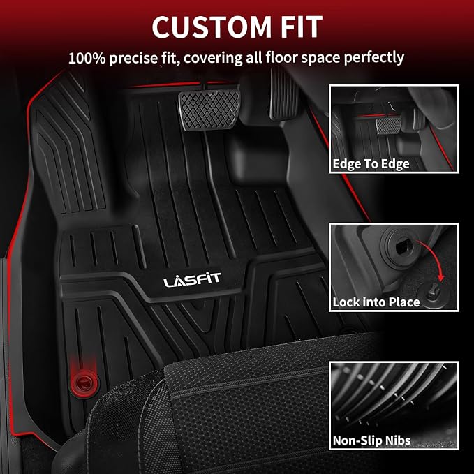 LASFIT Floor Mats for Honda CR-V 2026 2025 2024 2023 (Gasoline & Hybrid & e:FCEV), All Weather TPE Custom Fit Anti-Slip Pet Friendly Car Liners, 1st & 2nd Row Black