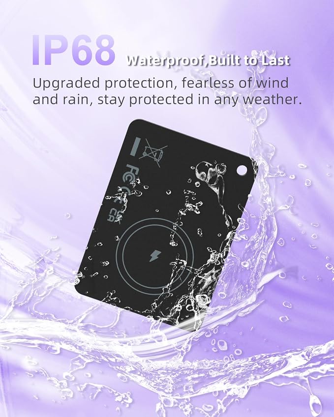 Apple MFi Certified Wallet Tracker-Small Smart Tracking Card for Apple Find My(iOS Only), Magnetic Rechargeable iPhone Card, IP68 Waterproof,Item Tracker Card for Key,Wallet,Bag (4-Black)