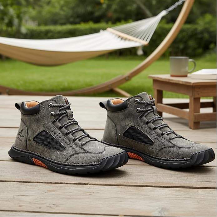 Mens Orthopedic Comfortable Handmade Boots Casual Mid Top Walking Driving Shoes Waterproof Arch Support Spacious Toe Box Outdoor Leather Shoes