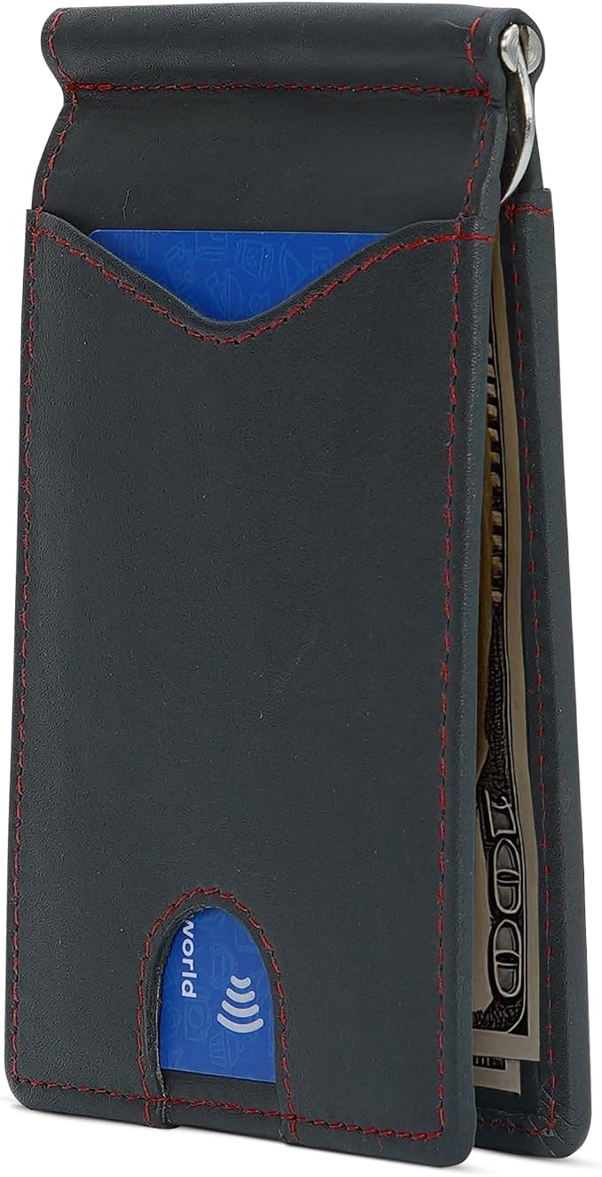 ROGUE WALLET Genuine Leather Minimalist Wallets - RFID Blocking with Money Clip - Interior & Exterior Card Pockets & More - Gift for Men (Gray)