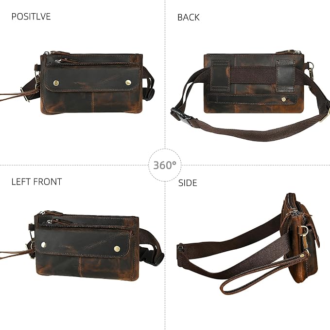 Genuine Leather Hiking Riding Travel Fanny Waist Pack Small Phone Pouch For Men Women FB811-29 (100% Leather-The 8136 Brown)