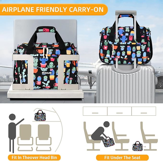 Underseat Carry On Luggage Lightweight Travel Tote Weekender Bag Overnight Duffle Bag for Travel, Travel Essentials Personal Item Travel Bag for Women, Corduroy Cactus-16Inch