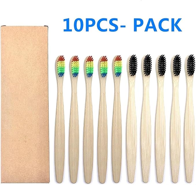 Manual Toothbrush 10PCS Colorful Toothbrush Set Soft Bristle Teeth Whitening Toothbrushes Soft Care Toothbrush(5 Black 5 Rainbow)
