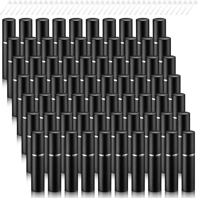 Motiskyy 70 Pcs 10 ml Refillable Perfume Atomizers Bulk - Mini Travel Cologne Sprayers with Refill Pump & Transfer Tool for Perfume Makers & Small Studios(Black)
