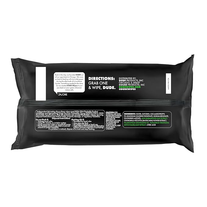 DUDE Wipes Herbal Relief Flushable Wipes - Extra-Large Adult Wet Wipes - 3 Pack (144 Count) - Infused with Soothing Witch Hazel, Geranium Essential Oils, Vitamin E, and Aloe - Septic and Sewer Safe
