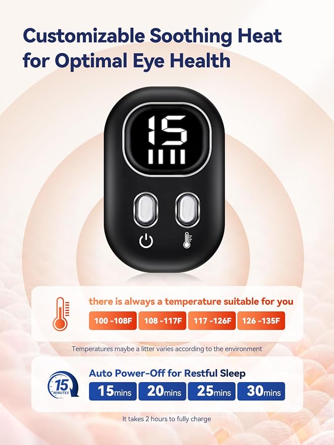 Heated Eye Mask for Dry Eyes, Silk Sleep Mask with 4 Heat & Timer Settings, Cordless USB Rechargeable Eye Warmer for Women Men, Light Blocking for Migraine, Travel, Gift