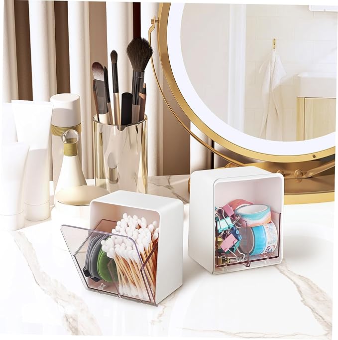 Unomor 4pcs Cotton Swab Holder Double Compartments Design for Easy Access for Makeup and Bathroom Organization Compact Cotton Dispenser Material