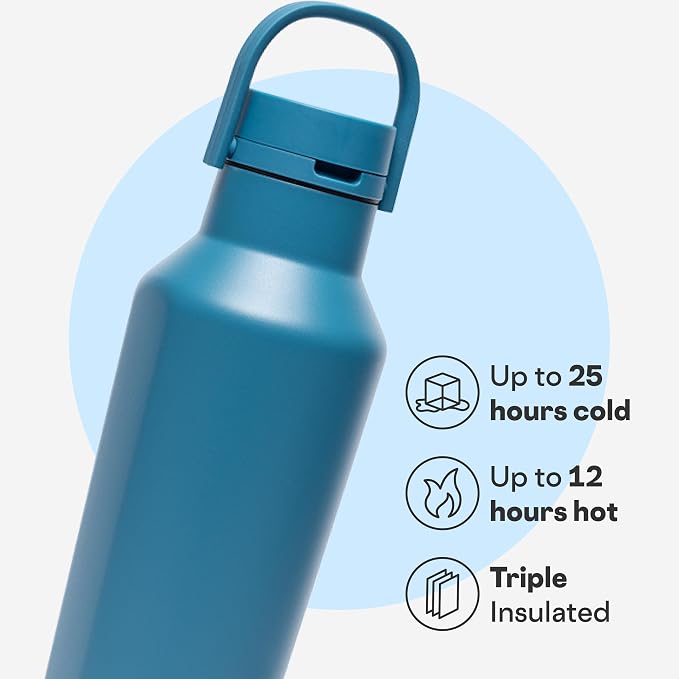 Corkcicle Sport Canteen - Keeps Drinks Cold 25 Hours - Stainless Steel Water Bottle - Triple-Insulated - Spill-Proof - Summer Drinkware Gift - Keeps Drinks Ice Cold - 20 oz - North Shore