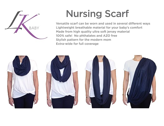 2 Pack Nursing Covers for Breastfeeding, Soft Infinity Scarf Shawl Cover Up - Lightweight, Breathable Privacy Nursing Wrap (Heather Grey & Navy Blue)