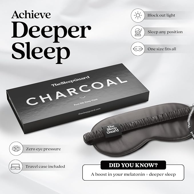 TheSleepGuard Pure Silk Sleep Mask [100% 6A Mulberry Silk, 22 Momme] Light Blocking Travel Essentials. Eye Masks for Sleeping. Black Oeko-Tex Blindfold. Eye Covers for Men & Women