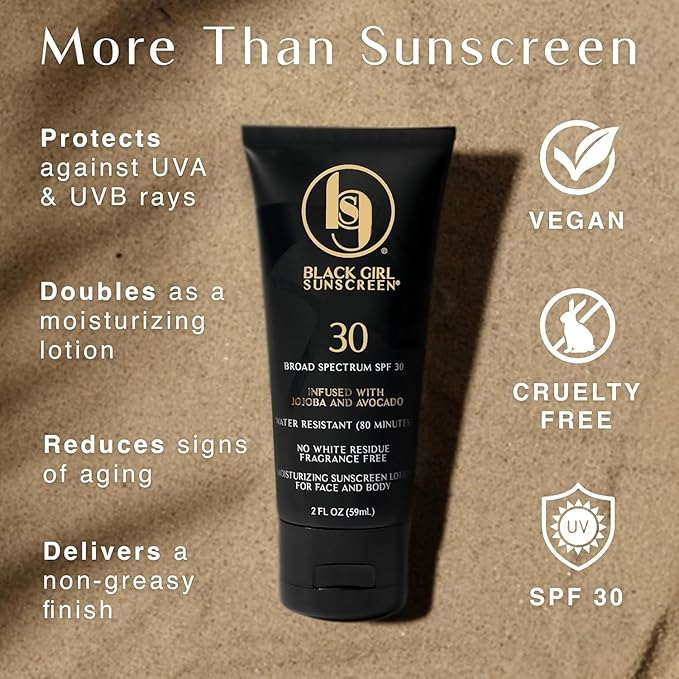 Black Girl Sunscreen SPF 30 for the Face & Body - Moisturizing Sun Protection, SPF 30, Sun Lotion for Women, Ultra Sheer, Travel Size, No White Cast for Melanin Rich Skin - 2 fl oz, 2 Pack