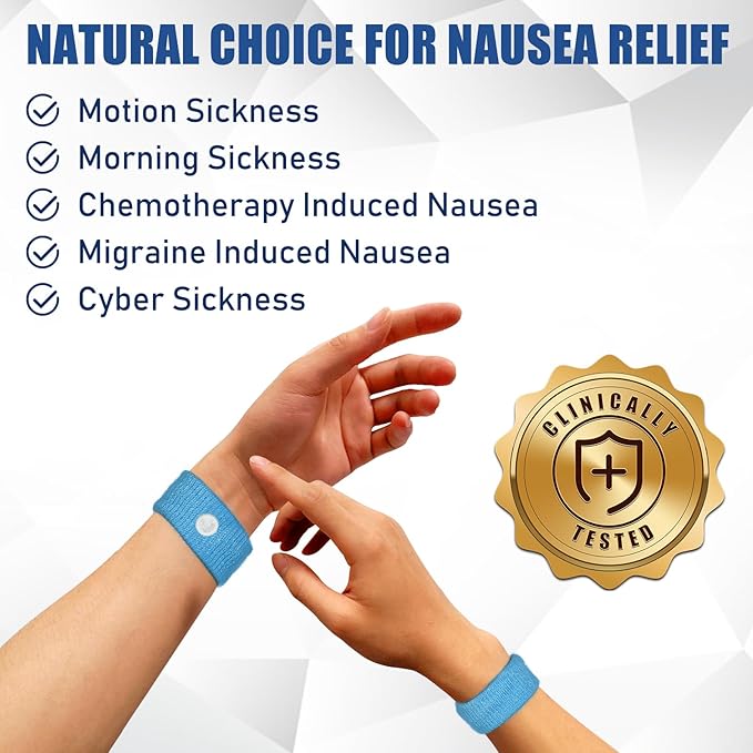 Hionfurt Motion Sickness Bands Anti Nausea Wristband for Adult and Kids Morning Sickness Relief for Pregnant Women Acupressure Nausea Relief for Car, Sea, Air Sickness - 1 Pair Blue
