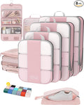 8 Set Compression Packing Cubes for Travel Essentials,Compressible Expandable Packing Cubes for Suitcase,OlarHike Luggage Garment Bags for Travel,Handy Helper for Organizing Clothes(Pink)