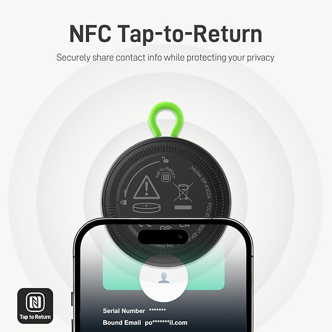 Epicka Tracker Tags with Integrated Adjustable Strap, 2-Year Long Battery Item Finder Works with Apple Find My (iOS Only), NFC & IP67 Waterproof Smart Tag for Keys, Luggage, Bike, Pets, 4 Pack, Black