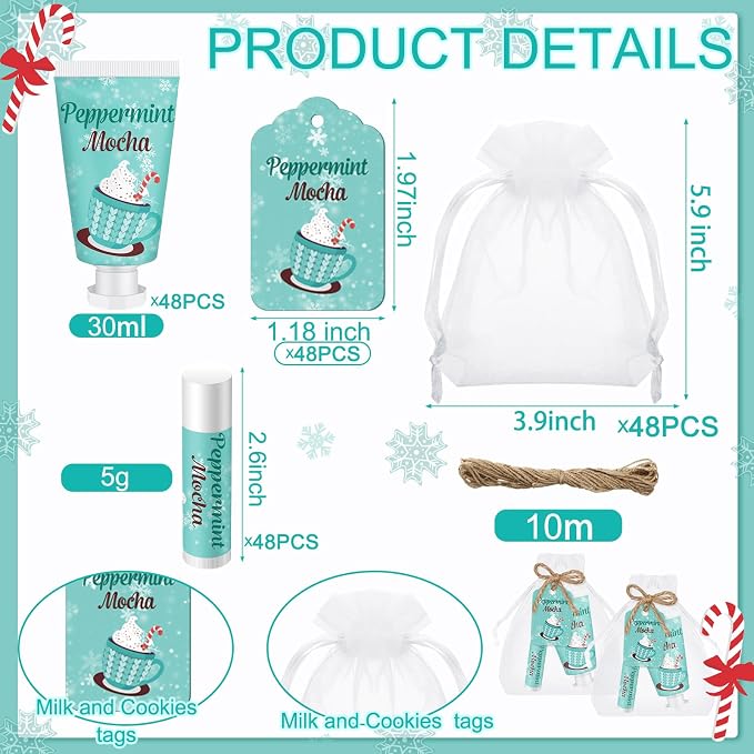 48 Sets Peppermint Mocha Hand Cream and Lip Balm Gift Christmas Hand Cream Bridal Baby Shower Party Favors Travel Size Hand Lotion and Lip Balm Bulk Christmas Holiday Party Supplies for Guest