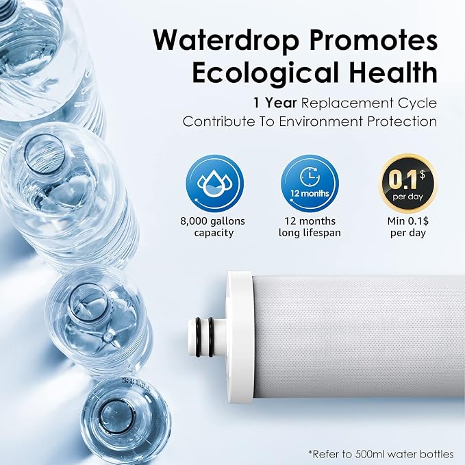 Waterdrop CFF-01 Water Filter Replacement for Waterdrop WD-CTF-01/CTF-02, NSF/ANSI 42&372 Certified, 5-stage Water Filter, Reduces Heavy Metals, Bad Taste and Up to 99% of Chlorine, 2 Pack