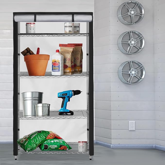 Storage Shelf Cover,Outdoor Heavy Duty 600D 48''W x 24''D x 72''H Dustproof Waterproof Shelf Covers for Wire Shelving,Storage Rack Cover with Zipper