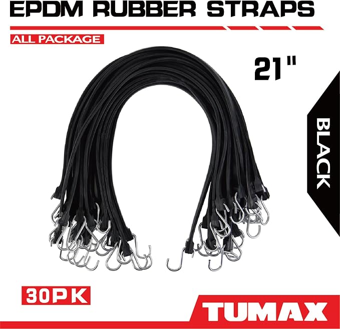 21" Heavy Duty Bungee Cords with Hooks, 100% EPDM Rubber Tarp Straps for Tarps, Cargo, Motorcycle, Securing Truck Tarps, Canopy, Camping Gear- 30PCS