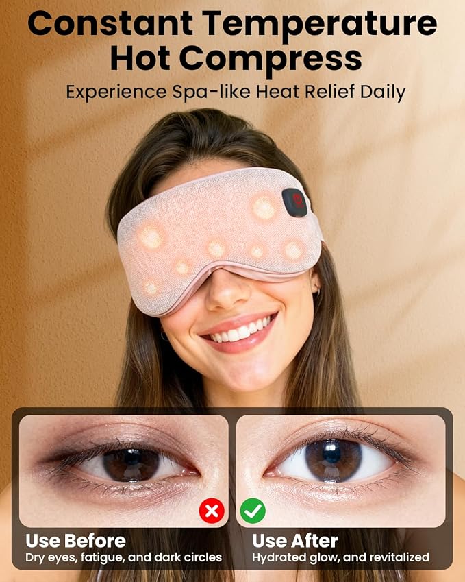 Cordless Heated Eye Mask with 1500mAh Large Battery, 4 Heat Levels & 100% Blackout for Dry Eyes Relief, Fast Heating Eye Heating Pad with 2 Washable Covers for Sleep, Travel, MGD, Blepharitis