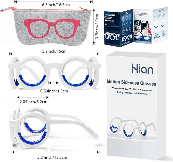 Hion Motion Sickness Glasses, Car Sickness Glasses,Relieve Carsickness Airsickness Seasickness Glasses,Anti Nausea Vertigo Glassesfor Adults or Kids(Red-Box)