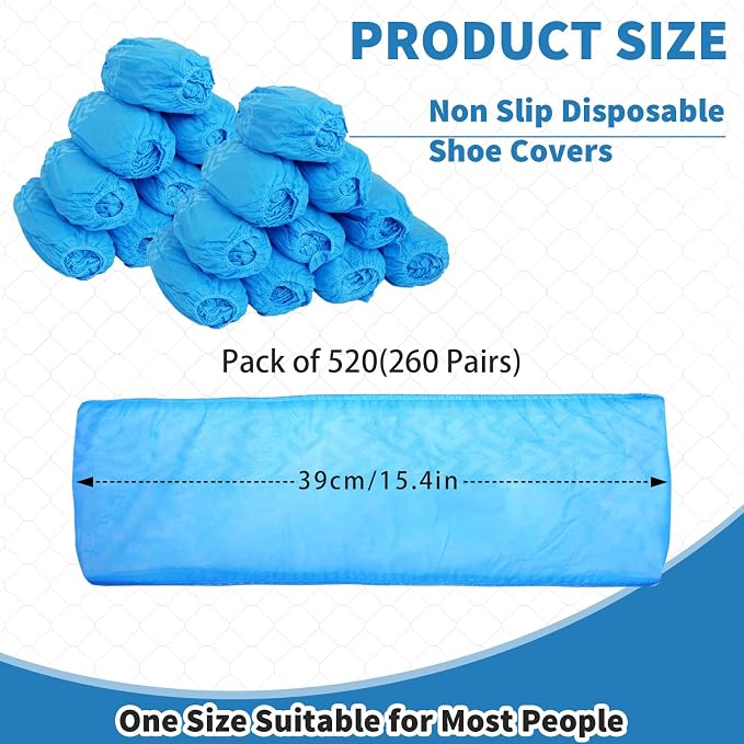 520 Pcs Disposable Boot Covers Bulk Disposable Non Woven Shoe Covers Blue Shoe Protector Non Slip Protector for Museum, Home, School, Office One Size Fits Most