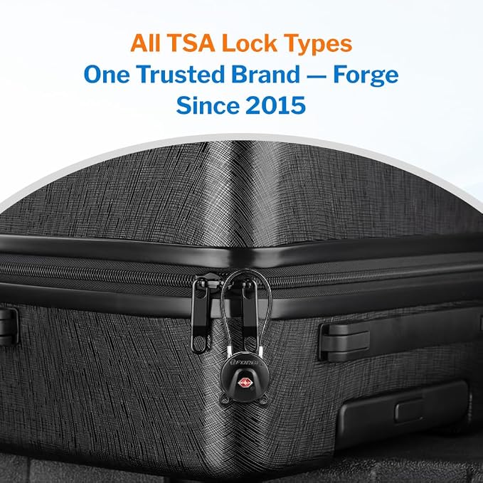 FORGE TSA Approved Luggage Locks Keyed Alike, TSA006 Dimple Key Cable Locks for Luggage, All Metal Zinc Alloy Travel Padlock for Luggage, Suitcase, Backpack, Gym Bags & Toolbox, Black 4 Cable Locks