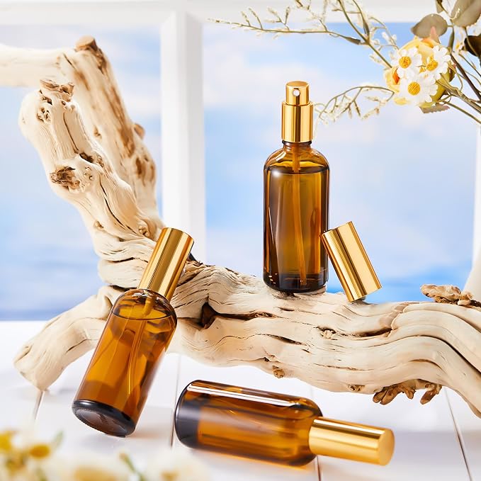 Roshtia 30 Pcs Glass Spray Bottle Clear Empty Bottles Small Refillable Reusable Perfume Bottle with Fine Mist Sprayer Pump for Face Body Travel(3.4 oz,Amber)
