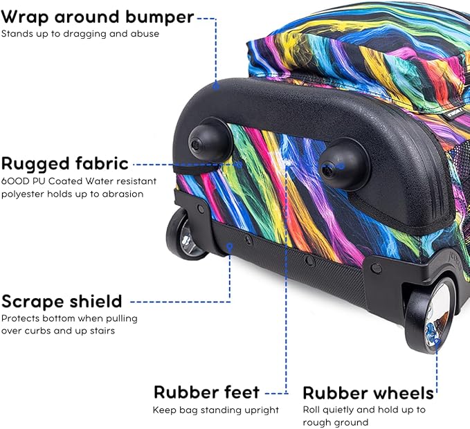 J World Sunrise Kids Rolling Backpack for Girls Boys. Roller Bookbag With Wheels For School, Quantum
