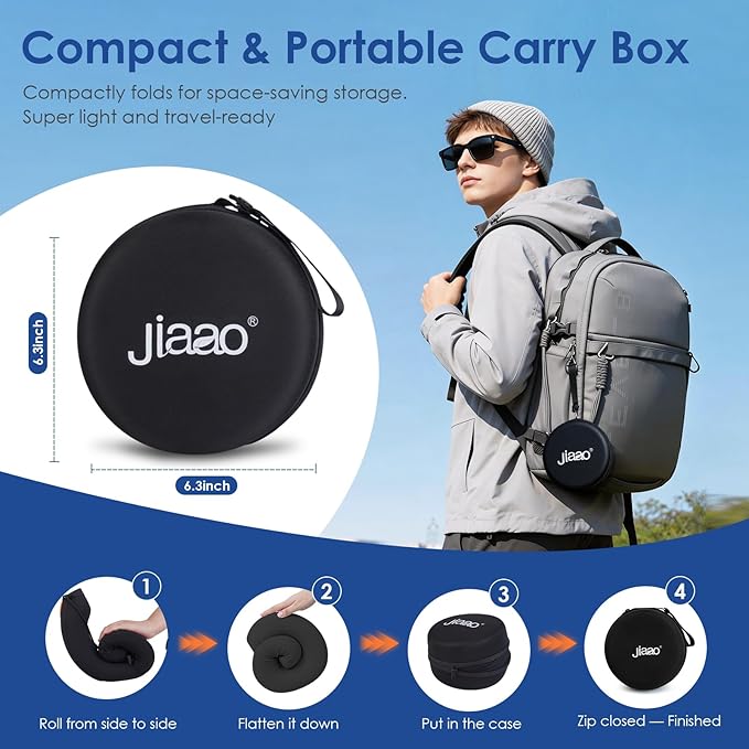 jiaao Travel Pillow Memory Foam Neck Pillow for Airplanes with Adjustable Neck Support, Includes Eye Mask, Earplugs & Storage Bag - Perfect for Flights, Road Trips, and Trains